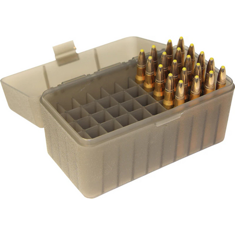 Boîte de rangement MTM compartimentée pour 50 cartouches calibre .223 / .204 / 6X47