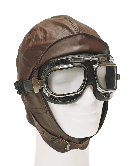 Bonnet d'aviateur Mil-Tec en cuir de bovin doublé coton boucles de réglage menton et nuque