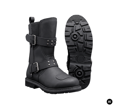 Bottes Brandit Bikerboot cuir mat glissière latérale deux boucles renfort de sélecteur