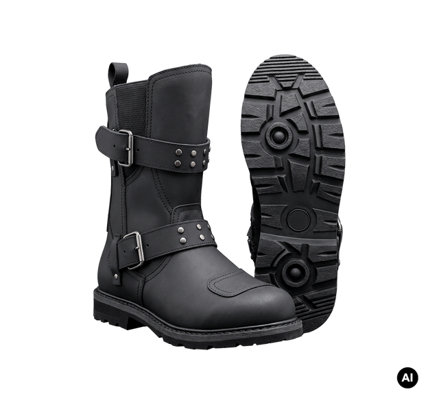 Bottes Brandit Bikerboot cuir mat glissière latérale deux boucles renfort de sélecteur