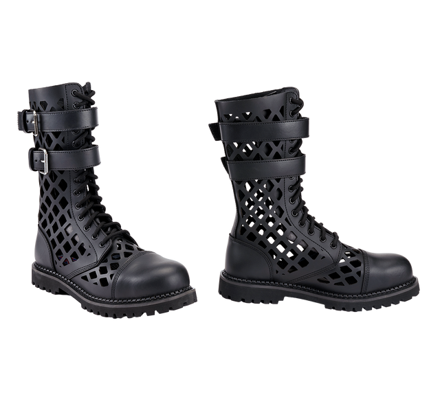 Bottes Brandit Grid Phantom cuir 14 œillets tige ajourée deux boucles coque d'acier
