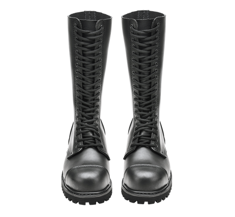 Bottes Brandit Phantom 20 œillets cuir tige très haute coque d'acier semelle vissée
