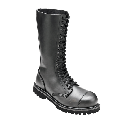 Bottes Brandit Phantom 20 œillets cuir tige très haute coque d'acier semelle vissée