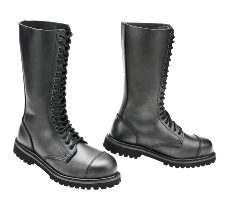 Bottes Brandit Phantom 20 œillets cuir tige très haute coque d'acier semelle vissée