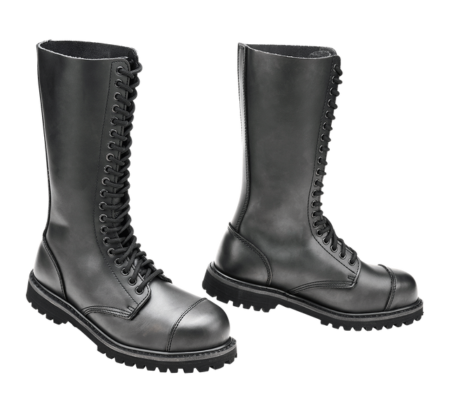Bottes Brandit Phantom 20 œillets cuir tige très haute coque d'acier semelle vissée