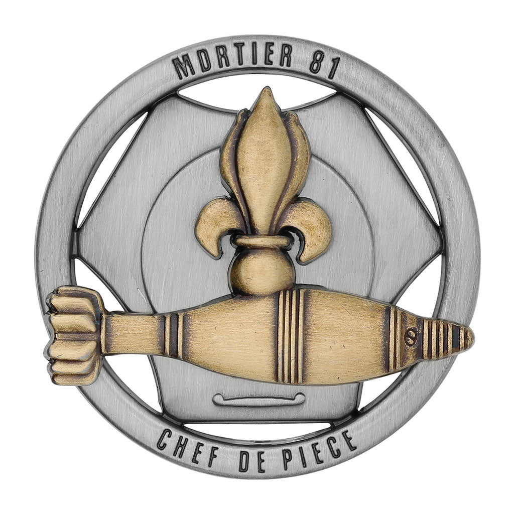 Brevet de chef de pièce mortier de 81 mm Boussemart en zamac injecté à clou laiton