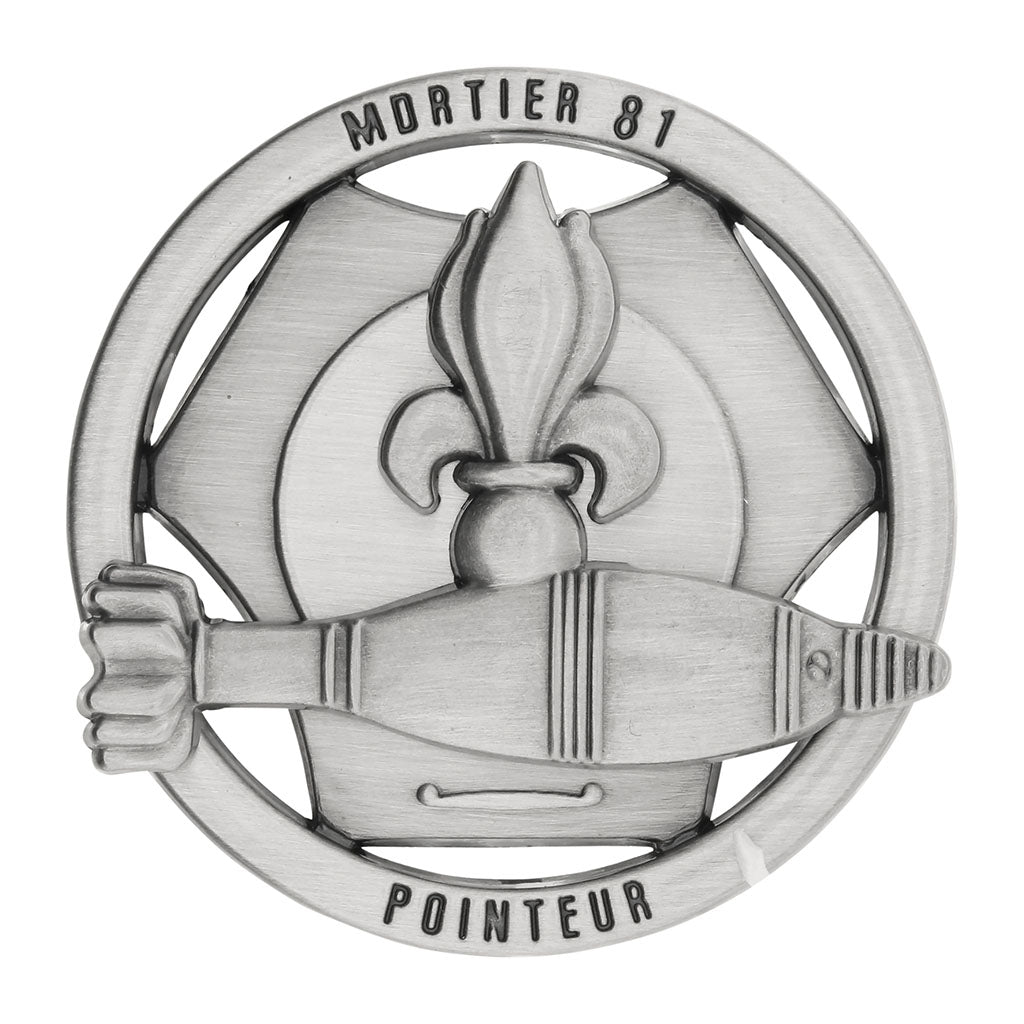 Brevet de pointeur mortier de 81 mm Boussemart insigne en zamac injecté gravé