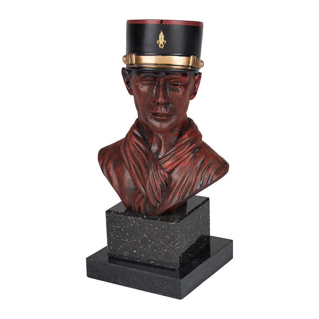 Buste de légionnaire Ares képi noir résine imitation bois socle en marbre