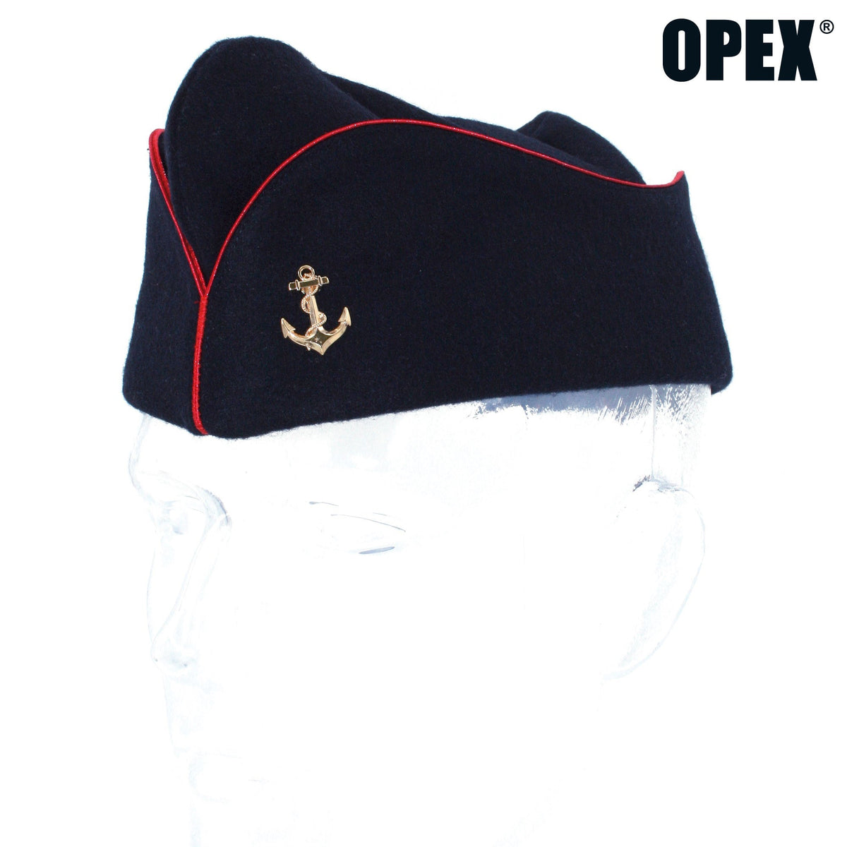 Calot Troupes de marine Opex en laine vierge et polyester avec bord cuir et insigne ancre