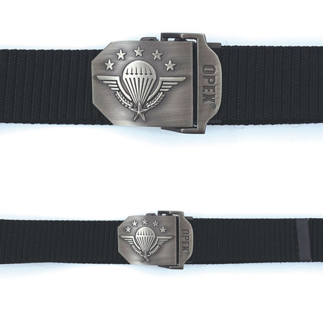 Ceinture OPEX à boucle acier gravée Parachutistes sangle 100 % nylon 3,5 x 130 cm