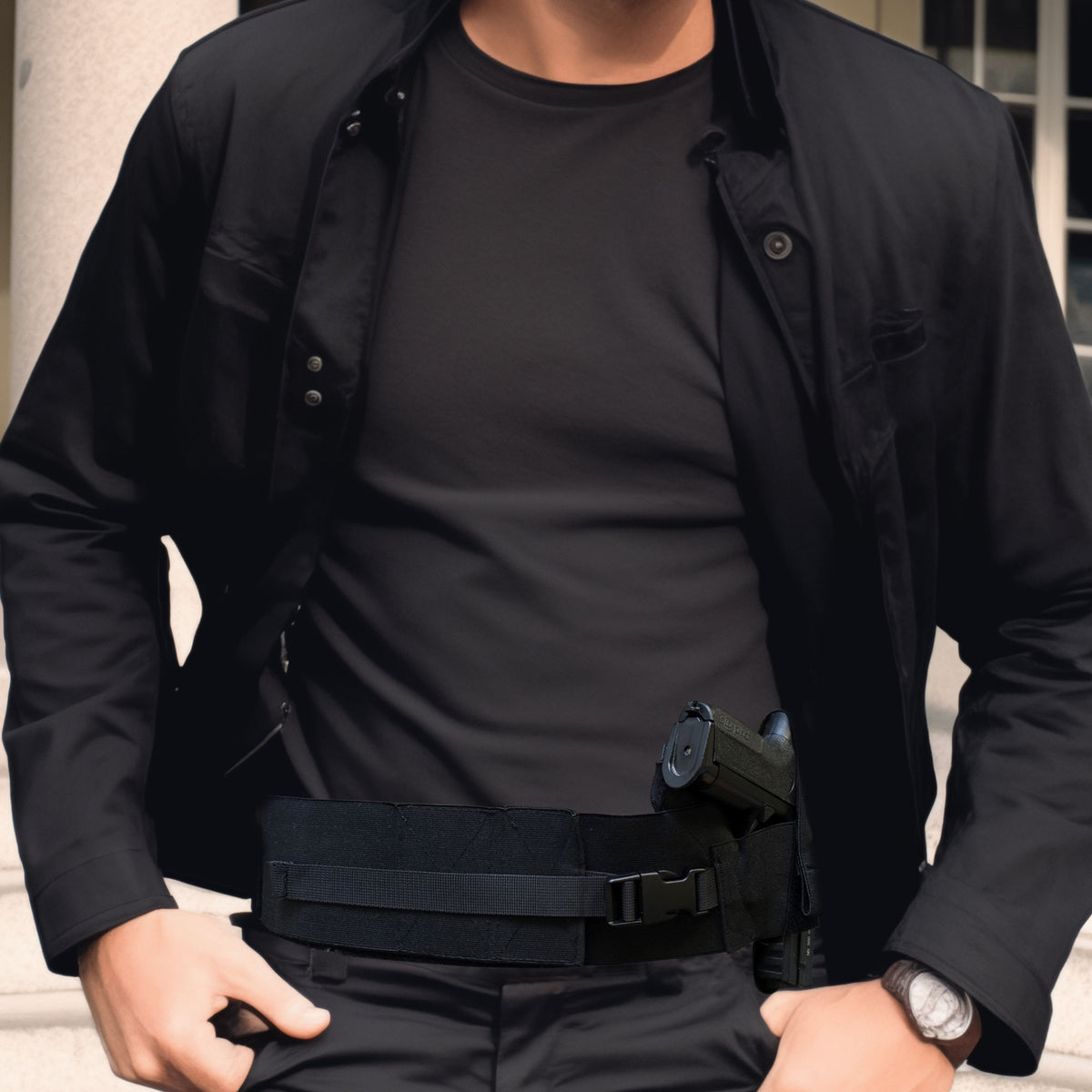 Ceinture holster Patrol Equipement Discret 10 cm à holster rigide et porte-chargeurs