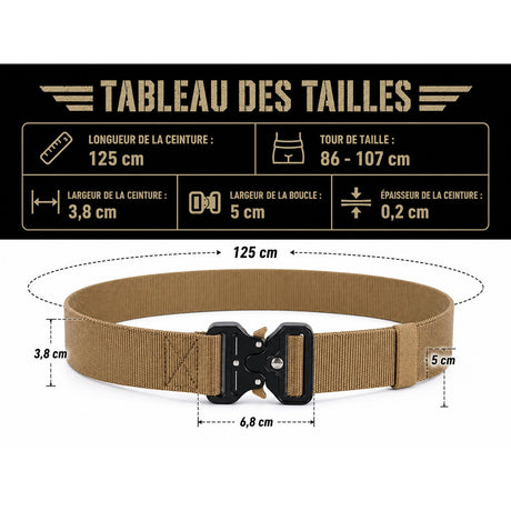 Ceinturon tactique Yucon nylon 3,8 cm boucle acier à dégagement rapide