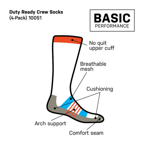 Chaussettes Duty Ready Crew 5.11 Tactical basiques lot de 4 soutien voûte plantaire