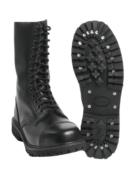 Chaussures de combat Mil-Tec Invader en cuir bovin grainé à 14 œillets semelle vissée