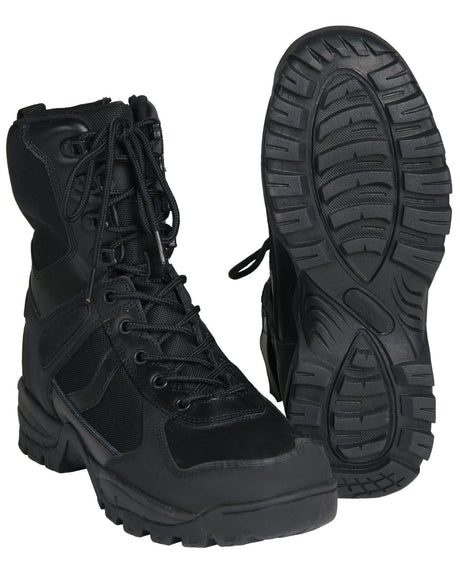 Chaussures d'intervention Mil-Tec Patrol cuir et polyester glissière intérieure 9 œillets