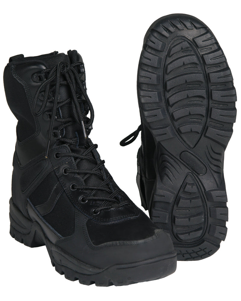 Chaussures d'intervention Mil-Tec Patrol cuir et polyester glissière intérieure 9 œillets
