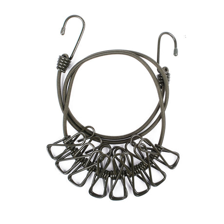 Corde à linge élastique Ares de bivouac avec huit pinces métalliques intégrées