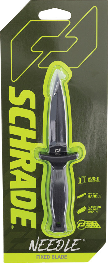 Couteau à lame fixe Schrade Needle acier AUS-8 lame dague 76 mm manche polymère