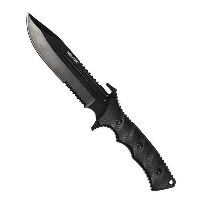 Couteau combat Mil-Tec G10 lame fixe 15 cm acier 3Cr13 Drop Point avec étui nylon
