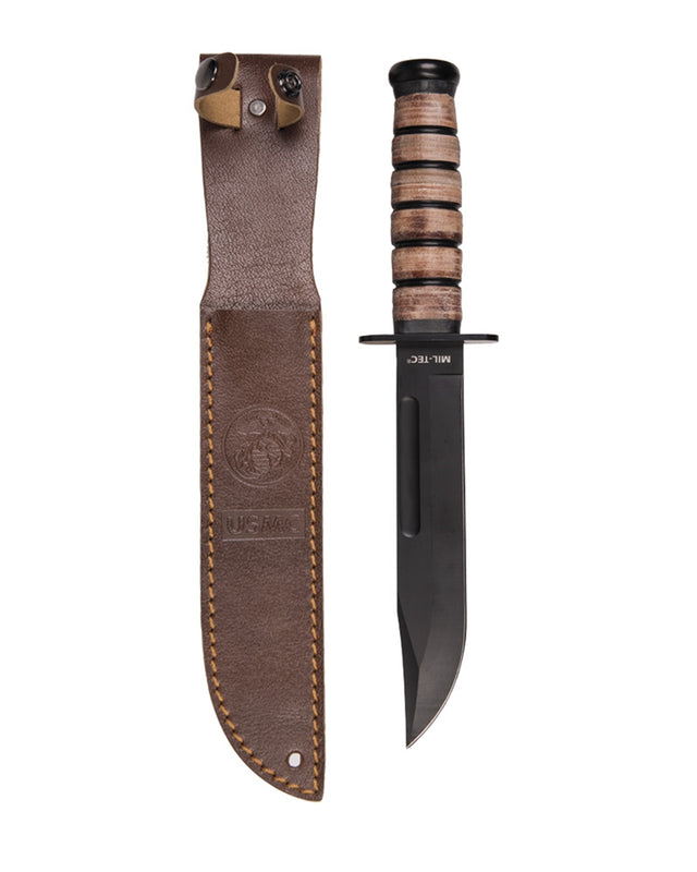Couteau de combat Mil-Tec type USMC lame 17 cm manche et étui en cuir bovin