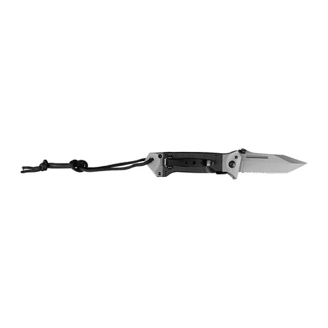 Couteau pliant Ares Baroud lame semi-crantée de 11 cm avec dragonne et étui ceinture