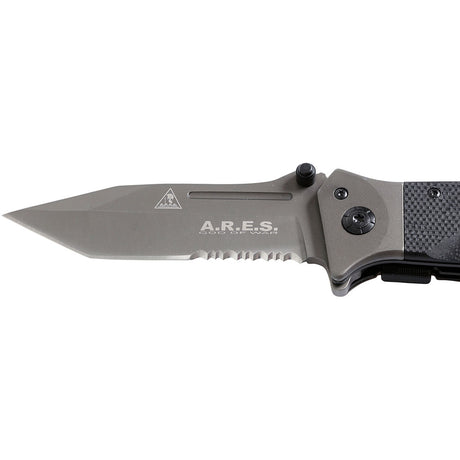 Couteau pliant Ares Baroud lame semi-crantée de 11 cm avec dragonne et étui ceinture