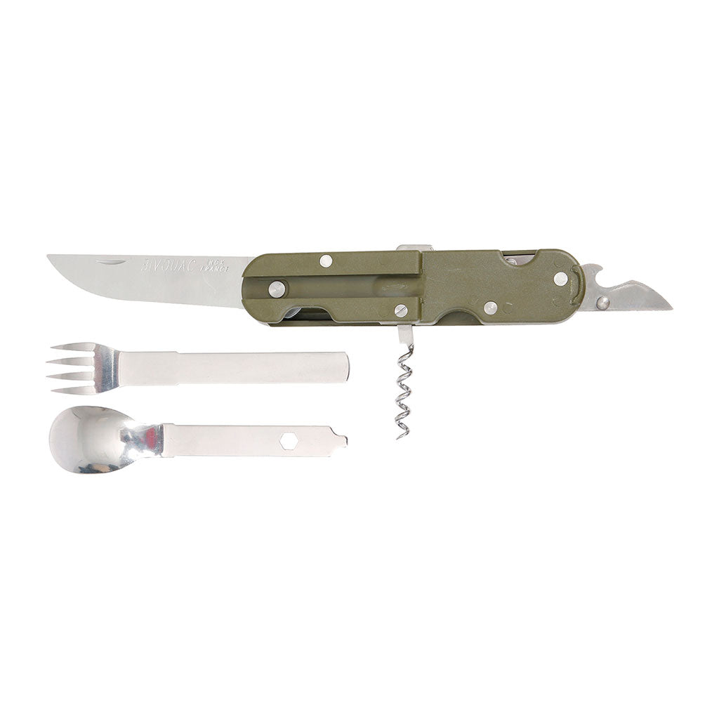 Couteau pliant Ares Bivouac Original six fonctions avec couverts et ouvre-boîte intégrés
