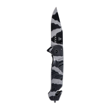 Couteau pliant Ares Camo Rescue manche métallique coupe-sangle et brise-vitre 21 cm