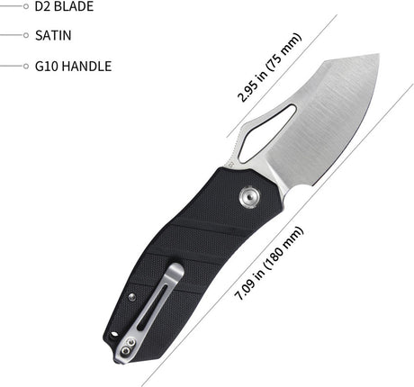 Couteau pliant Kubey Ceyx acier D2 lame tanto 75 mm manche G10 avec clip de poche