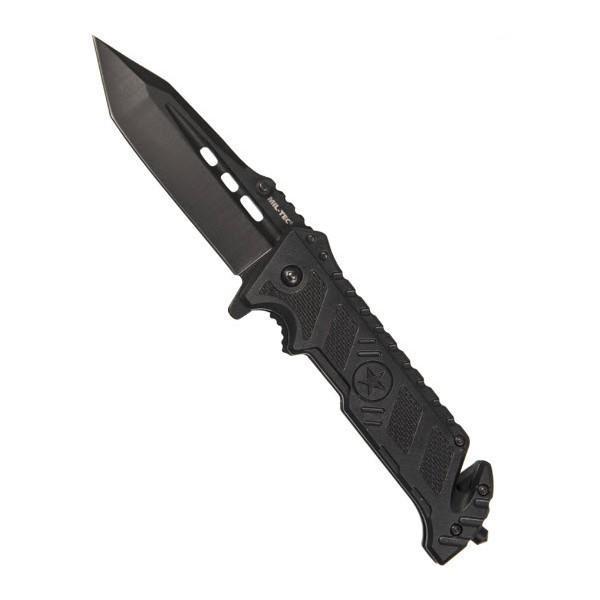 Couteau pliant Mil-Tec Star à ouverture par ergot pouce lame Tanto acier 3CR13 9 cm avec brise-vitre et coupe-ceinture