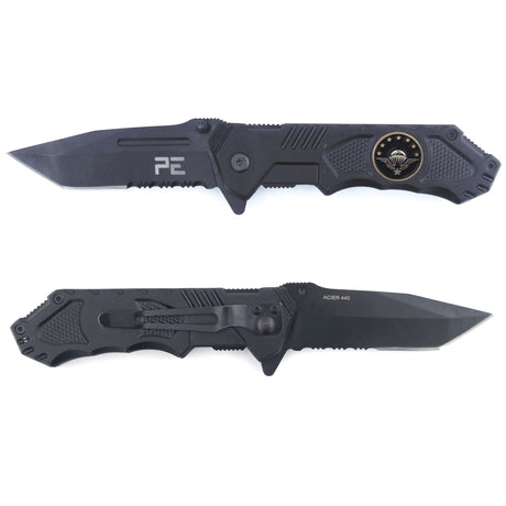 Couteau pliant OPEX Survival Para acier 440, 11,5 cm replié, étui nylon fourni