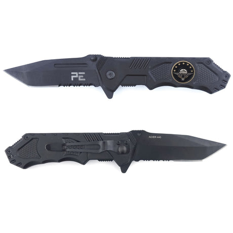 Couteau pliant OPEX Survival Para acier 440, 11,5 cm replié, étui nylon fourni