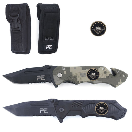 Couteau pliant OPEX Survival Para acier 440, 11,5 cm replié, étui nylon fourni