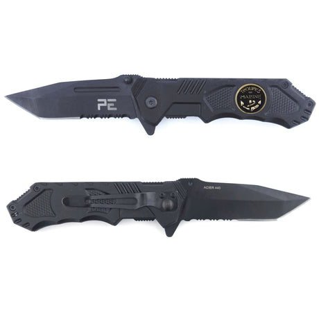 Couteau pliant OPEX Survival Troupes de Marine lame acier 440 de 8,5 cm avec étui