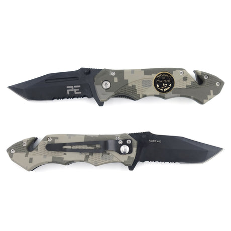 Couteau pliant OPEX Survival Troupes de Marine lame acier 440 de 8,5 cm avec étui