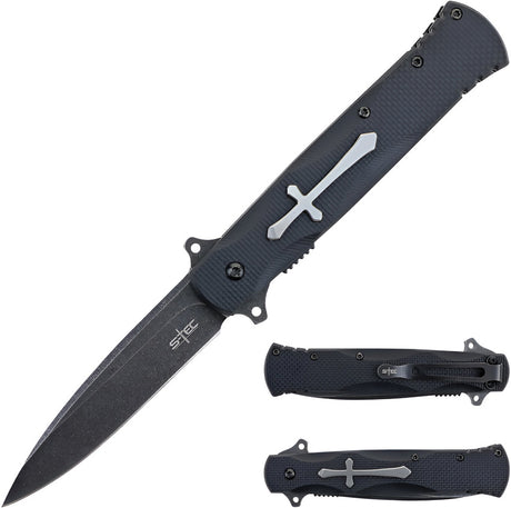 Couteau pliant S-TEC TS017 lame spear point 95 mm manche G10 à ouverture assistée