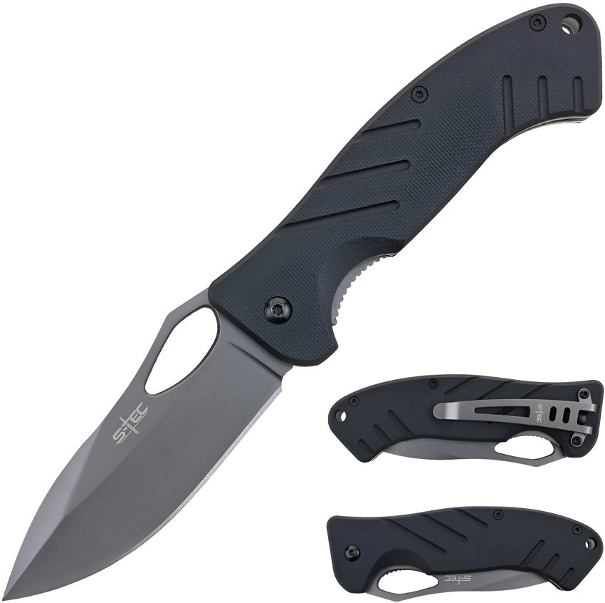 Couteau pliant S-TEC TS018 lame drop point 76 mm manche G10 à ouverture assistée
