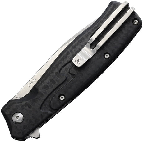 Couteau pliant SRM Knives 221X acier 14C28N lame bowie 92 mm manche fibre de carbone