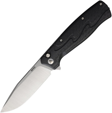 Couteau pliant SRM Knives 221X acier 14C28N lame bowie 92 mm manche fibre de carbone