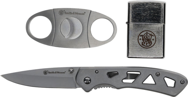 Couteau pliant Smith & Wesson coupe-cigare lame 76 mm manche acier inoxydable