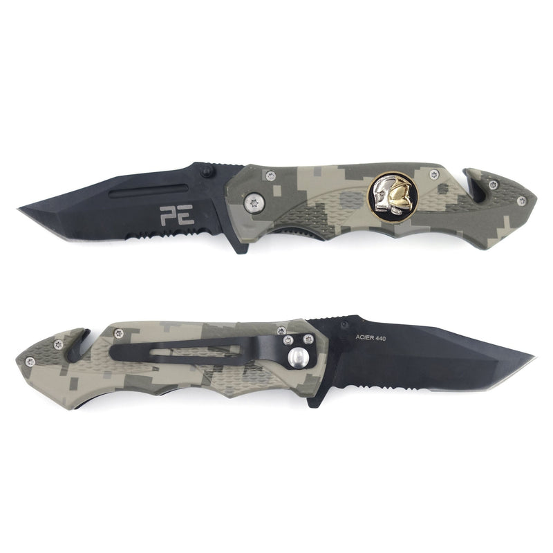 Couteau pliant Survival Sapeurs-Pompiers lame acier 440 de 8,5 cm avec étui