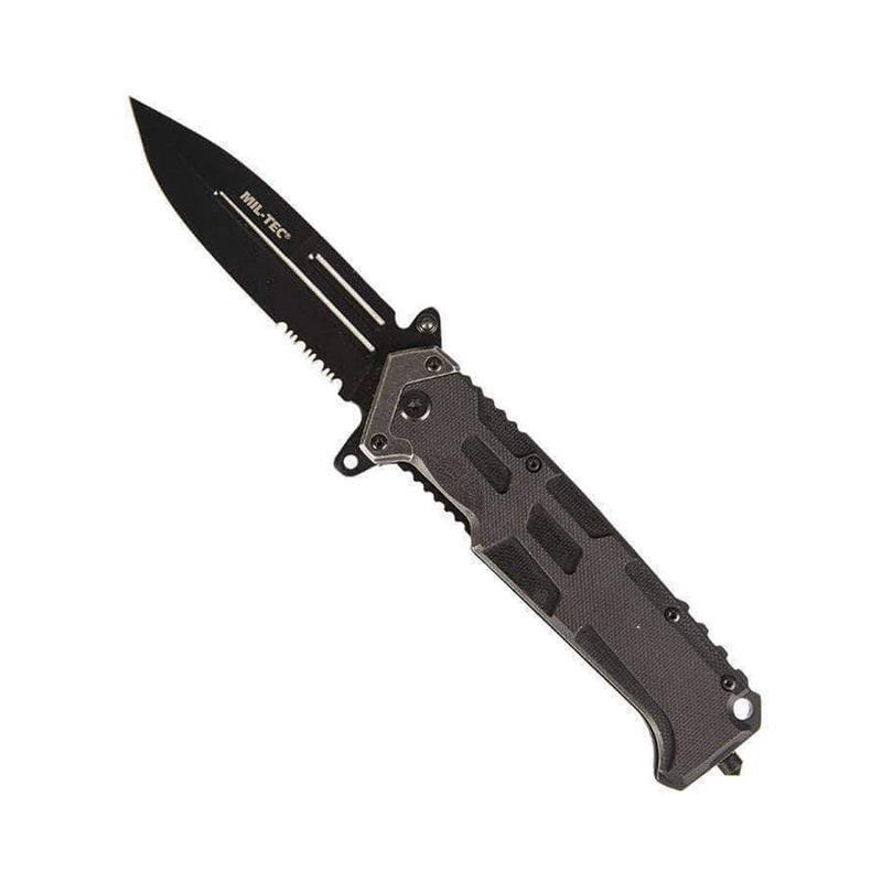 Couteau pliant tactique Mil-Tec Assault à manche G10 lame Spear Point acier 440 9,2 cm avec brise-vitre et flipper