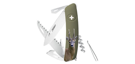 Couteau suisse Swiza D05 gravure Chevreuil 8 outils avec scie à bois et anneau
