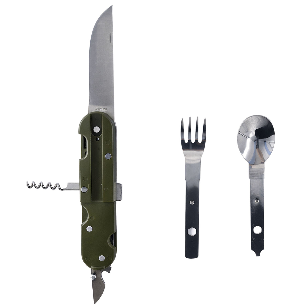 Couvert de campagne pliant OPEX 6 fonctions lame 8 cm avec étui à attaches MOLLE