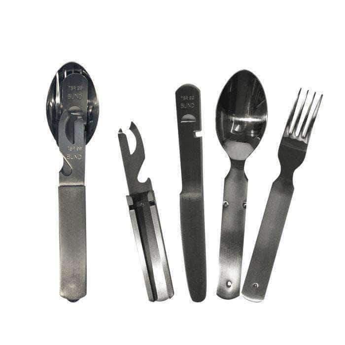 Couverts BW Mil-Tec 4 pièces inox avec ouvre-boîte et ouvre-bouteille