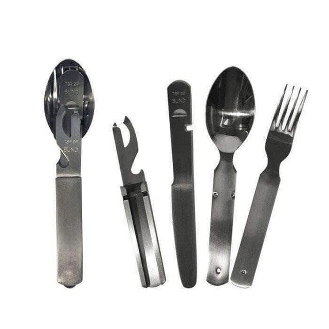 Couverts BW Mil-Tec 4 pièces inox avec ouvre-boîte et ouvre-bouteille