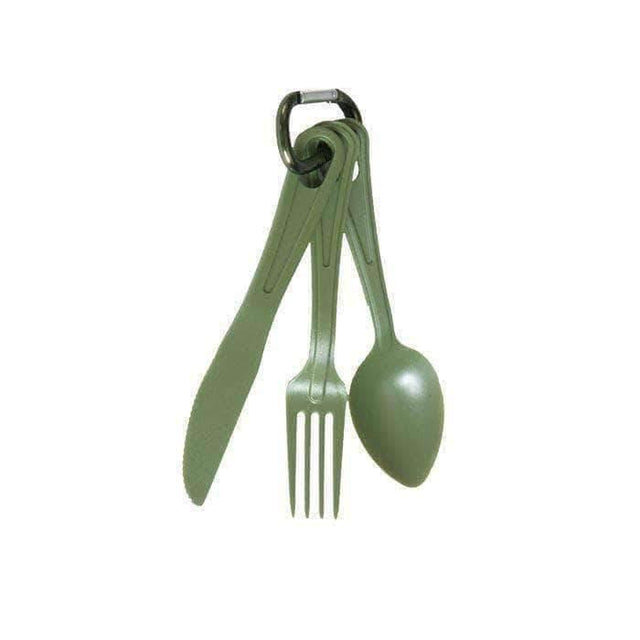 Couverts Mil-Tec US 3 pièces polycarbonate olive avec mousqueton
