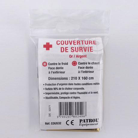 Couverture de survie OPEX isotherme 210 x 160 cm réutilisable 60 g certifiée CE