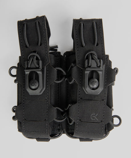 Double porte-chargeur 9 mm GK Dutycall côte à côte sur platine MOLLE