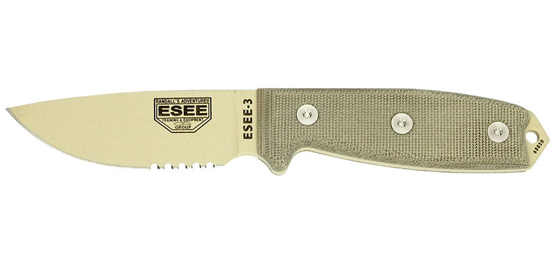 Couteau à lame fixe ESEE ESEE-3 - Lame Mixte - Pommeau modifié E3SMDT acier Carbone lame 88 mm